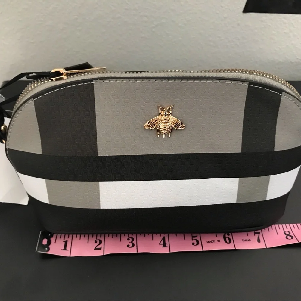 PLAID COSMETIC BEE BAG NWT